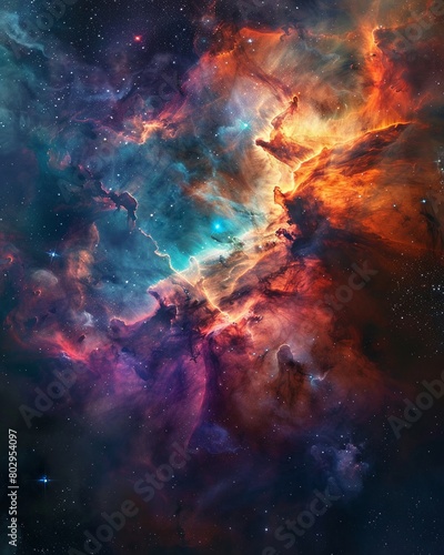 A vibrant, swirling nebula captured in all its cosmic glory, emphasizing the natural luminosity and energy of space