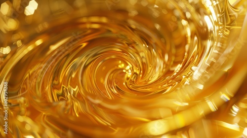 Close-up of swirling gold liquid in a decorative glass container, reflecting the refined beauty and timeless appeal of luxurious materials