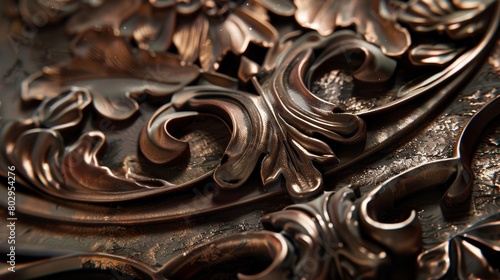 Close-up image of a bronze decorative item, focusing on the polished surface and the detailed motifs that make it a stunning focal point in any decor setting photo
