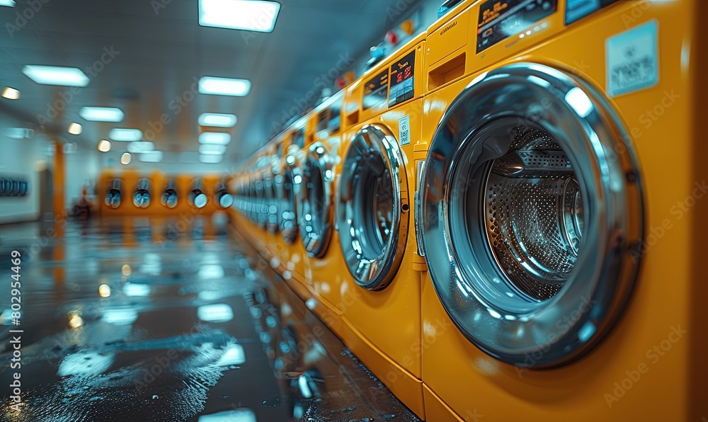 Row Of Commercial Washing Machines In Laundromat Maintain Clothes Cleanliness And Style Row Of Commercial Washing Machines In Laundromat Maintain Clothes Cleanliness And Style