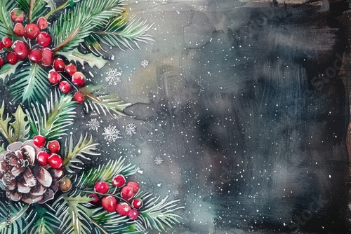 Detailed watercolor painting of a pine cone and berries. Perfect for nature-themed designs