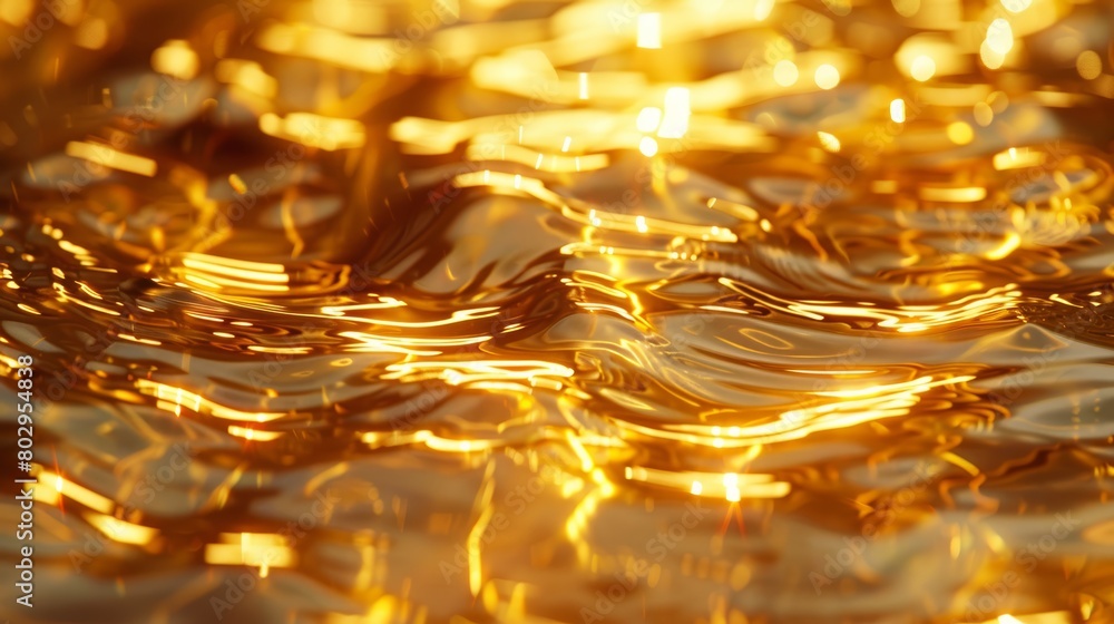 Close-up image of shimmering gold liquid, capturing the reflective surface as it ripples, highlighting the luxurious and dynamic movement of the fluid Close-up image of shimmering gold liquid, capturing the reflective surface as it ripples, highlighting the luxurious and dynamic movement of the fluid
