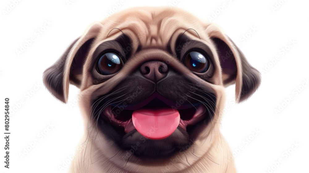 A playful cartoon pug dog sticking out its tongue, suitable for pet-related designs