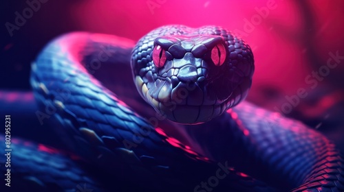 Snake with colorful neon retrowave background.