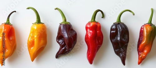Space peppers copied against a white backdrop. photo