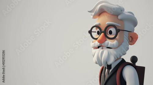 A 3D animated elderly male professor with white hair and beard, glasses, and a wise, kind expression. photo