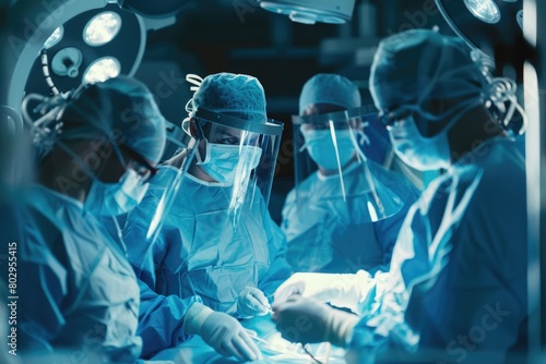 A group of surgeons performing surgery in an operating room. Suitable for medical and healthcare concepts