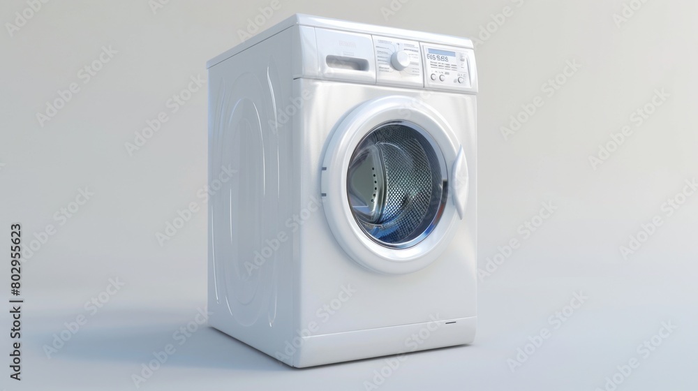 A white washing machine sitting on a counter, perfect for home appliance concepts