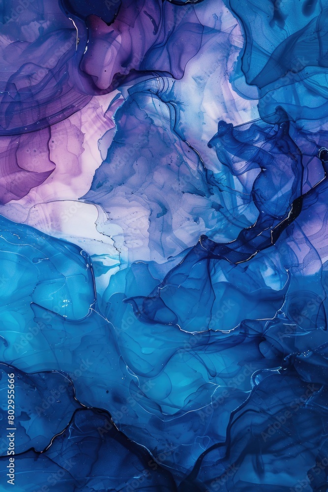 Naklejka premium Close-up view of a vibrant blue and purple painting, ideal for backgrounds or artistic projects