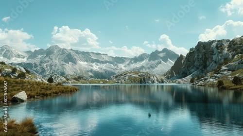 Scenic view of a mountain lake, perfect for travel websites or nature blogs