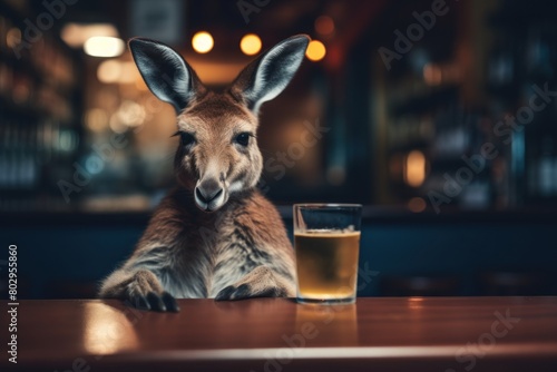 Drinking kangaroo with alcohol in a pub. photo