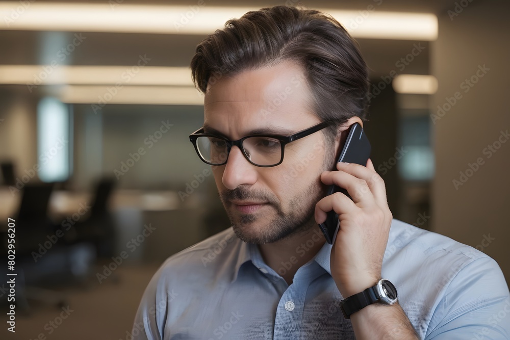 Businessman in office working with mobile phone Businessman in office working with mobile phone