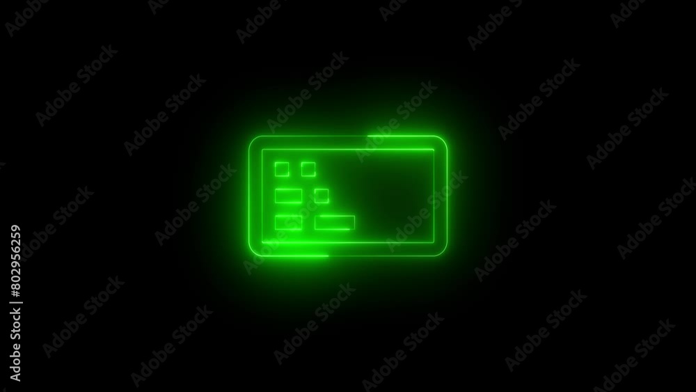 Neon glowing green color left handed keyboard icon on black background animation Neon glowing green color left handed keyboard icon on black background animation