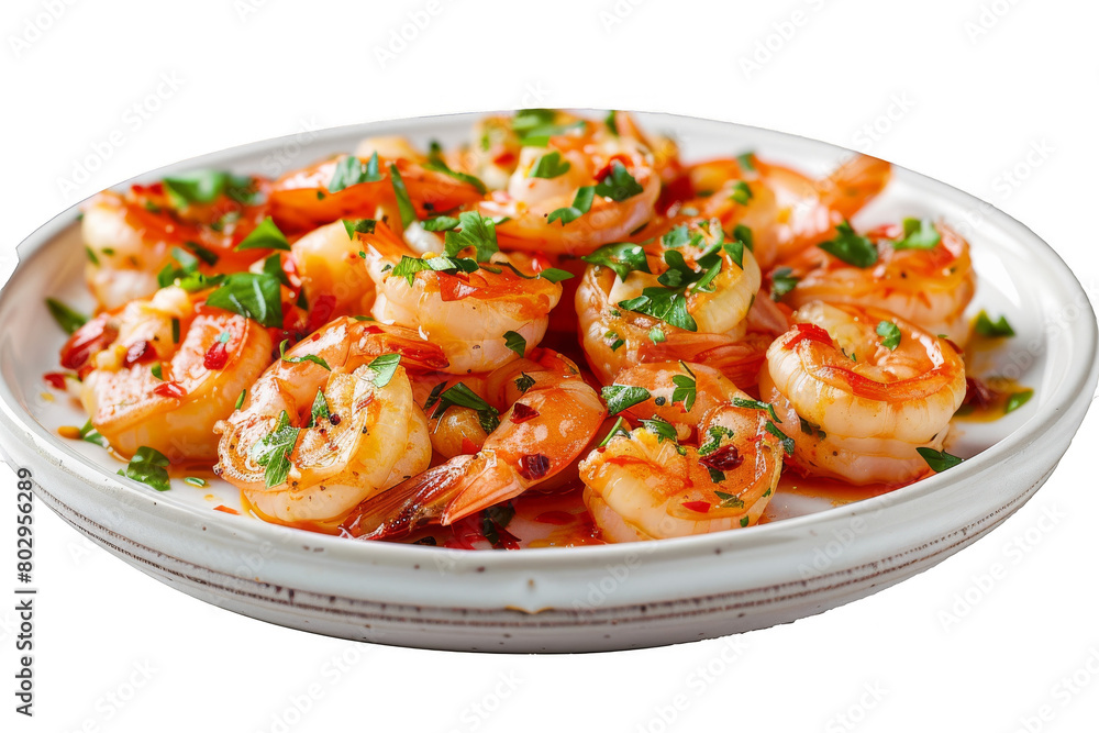 Spanish Gambas al Ajillo with Garlic and Chili, Isolated on a Transparent Background Spanish Gambas al Ajillo with Garlic and Chili, Isolated on a Transparent Background