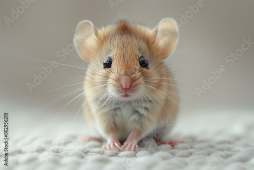 cute little domestic mouse closeup on a blurred background. photo