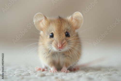 little domestic mouse closeup on a blurred background.