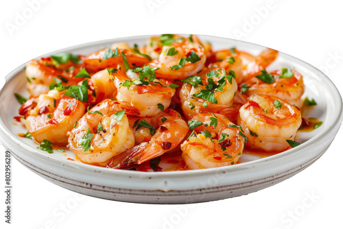 Spanish Gambas al Ajillo with Garlic and Chili  Isolated on a Transparent Background
