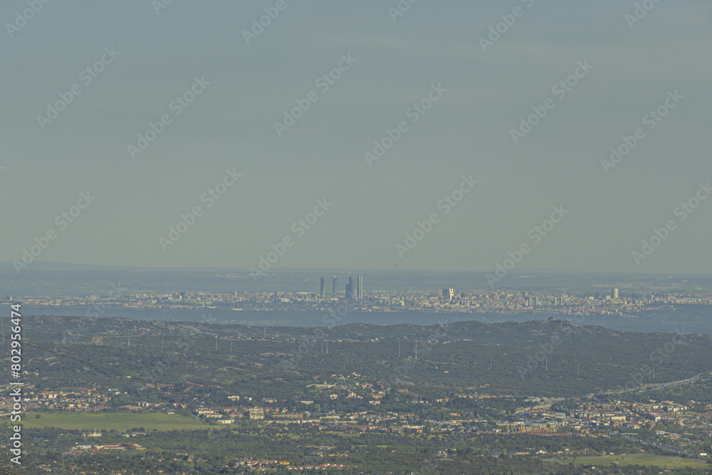 Panorama of the Madrid skyline, seen from the Guadarrama mountain