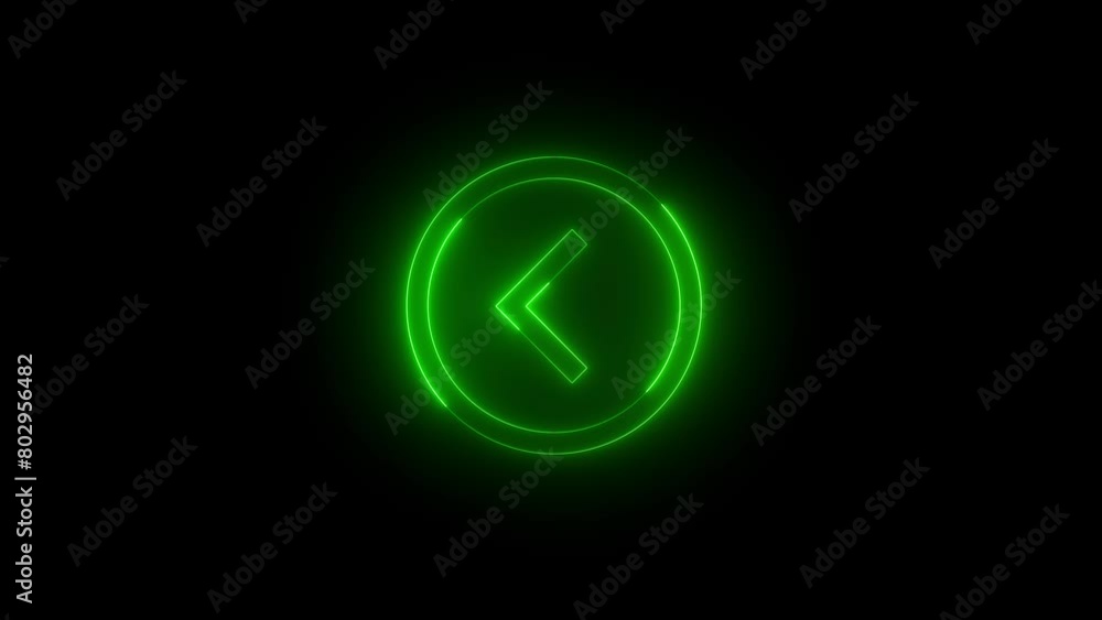 Neon glowing green color page left icon on black background animation Neon glowing green color page left icon on black background animation