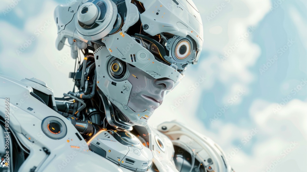 Fototapeta premium A close up of a person wearing a robot suit. Suitable for technology and science fiction themes