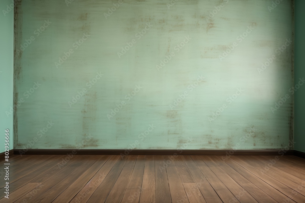 3d rendering.  wallpaper.  An empty room with green walls and a brown wooden floor.