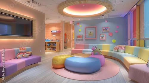 A childrens hospital playroom decorated in soothing pastels photo