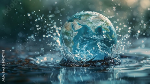 Conceptual image of a smashed globe with water leaking out, symbolizing environmental issues photo