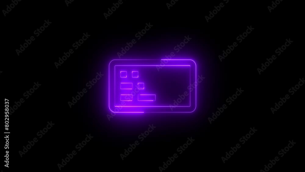 Neon glowing purple color left handed keyboard icon on black background animation Neon glowing purple color left handed keyboard icon on black background animation