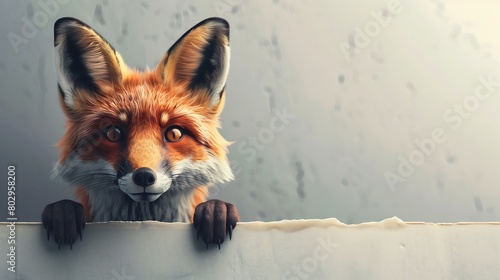 A picture of a fox perched on the edge of a wall with space for text.