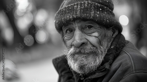 Close-up of an old homeless man  photo