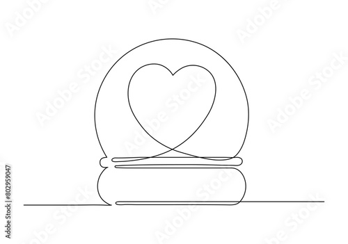 Heart in glass globe. Continuous line drawing.
