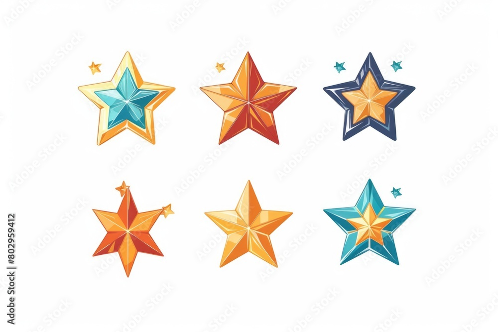 A collection of four different colored stars. Ideal for various design projects A collection of four different colored stars. Ideal for various design projects