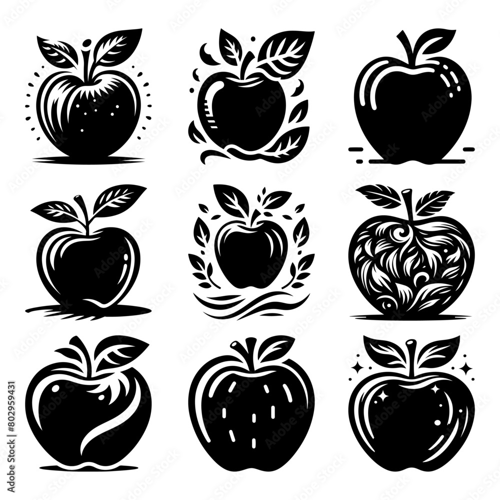 Vector Set of Apple silhouette with a white background Vector Set of Apple silhouette with a white background