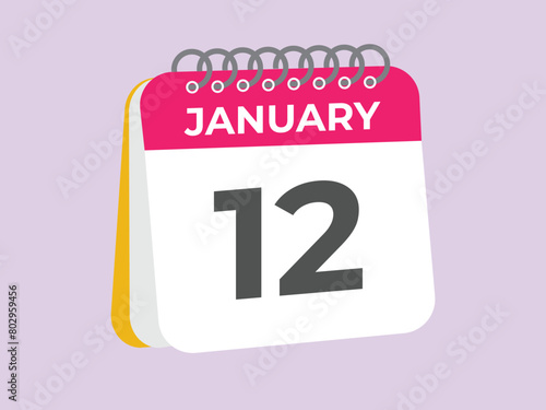 january 12 calendar reminder. 12 january daily calendar icon template. Calendar 12 january icon Design template. Vector illustration
