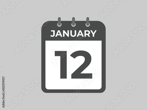 january 12 calendar reminder. 12 january daily calendar icon template. Calendar 12 january icon Design template. Vector illustration
