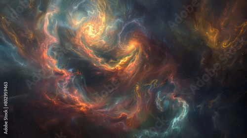 Dynamic abstract space backdrop with swirling hues and luminous highlights