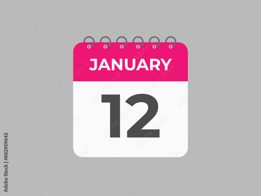 january 12 calendar reminder. 12 january daily calendar icon template. Calendar 12 january icon Design template. Vector illustration
january 12 calendar reminder. 12 january daily calendar icon template. Calendar 12 january icon Design template. Vector illustration