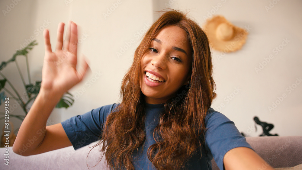 Latin lady communicates via video chat on social media Latin lady communicates via video chat on social media