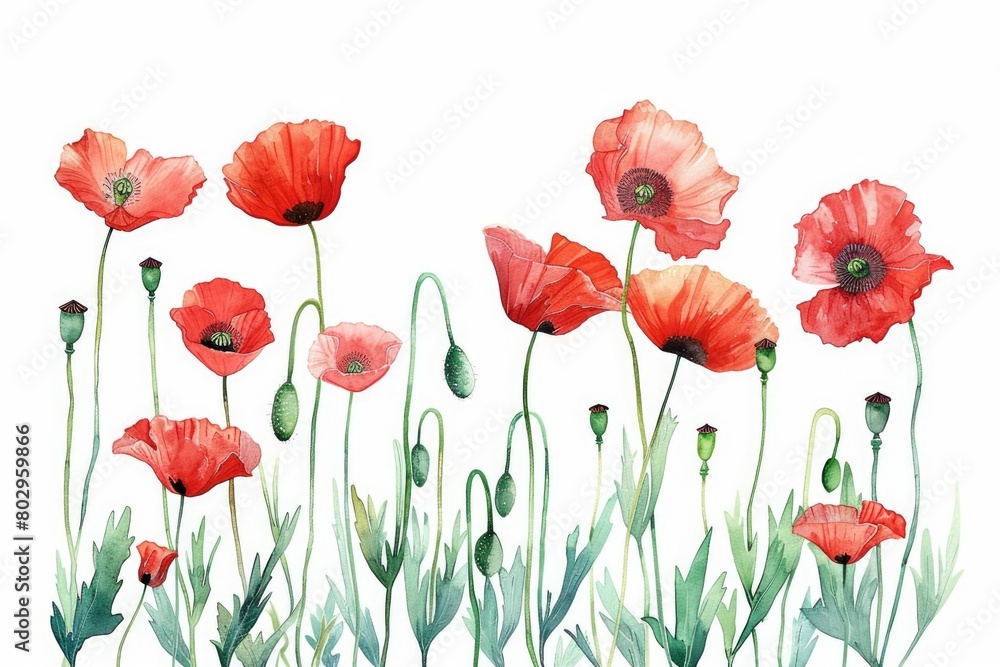 Obraz premium A painting of red poppies on a white background. Ideal for floral and nature-themed designs