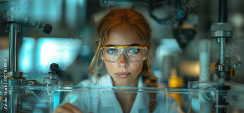 Young female researcher carrying out scientific research in a lab