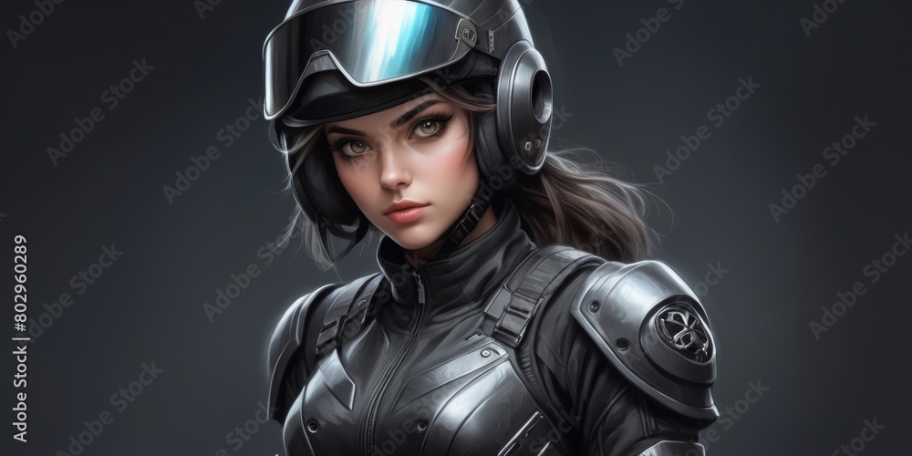 woman with motorcycle helmet. Painted