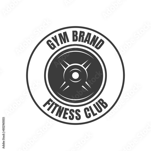 Vector barbell Plate logo design isolated on white background.