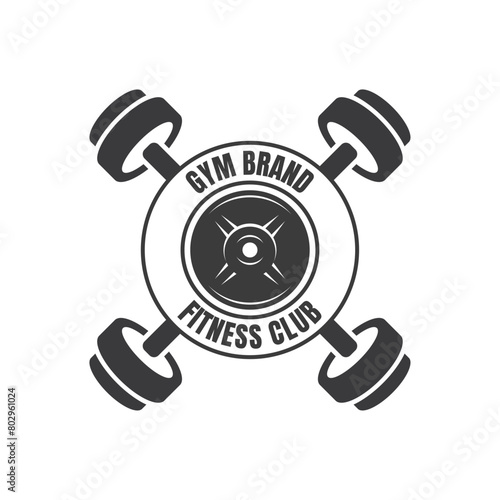 Vector barbell Plate logo design isolated on white background.