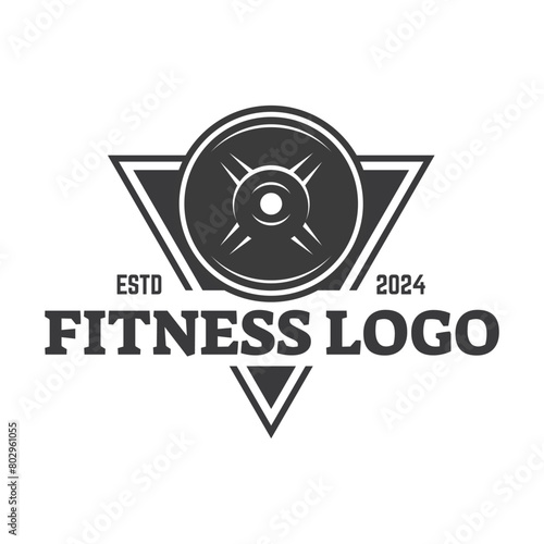 Vector barbell Plate logo design isolated on white background.