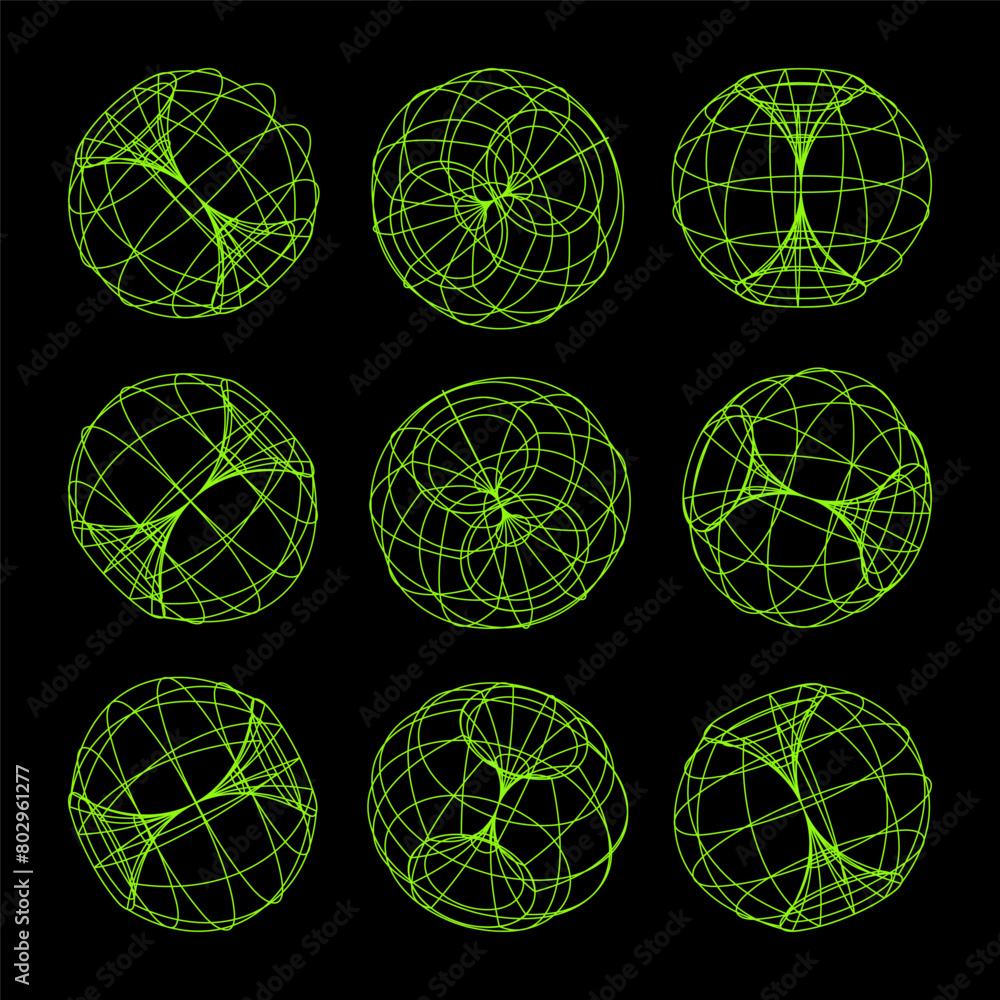 Wireframe lined shapes. Perspective mesh, 3d grid. Low poly geometric elements. Retro futuristic design elements, y2k, vaporwave and synthwave style. Vector illustration Wireframe lined shapes. Perspective mesh, 3d grid. Low poly geometric elements. Retro futuristic design elements, y2k, vaporwave and synthwave style. Vector illustration