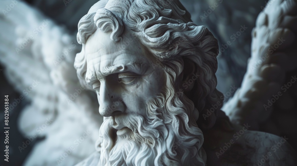 Close up of a serene angel statue, suitable for religious or memorial concepts Close up of a serene angel statue, suitable for religious or memorial concepts