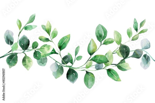 A realistic watercolor painting of green leaves on a white background. Perfect for botanical designs