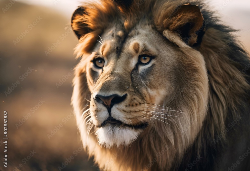 AI generated illustration of a close-up of a lion walking through tall grass in a field AI generated illustration of a close-up of a lion walking through tall grass in a field