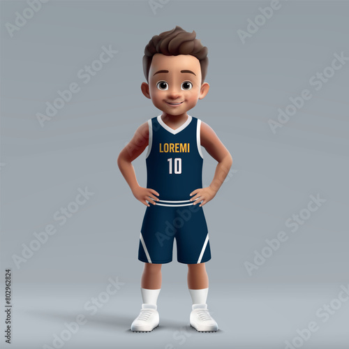 3d cartoon young basketball player in team kit Denver