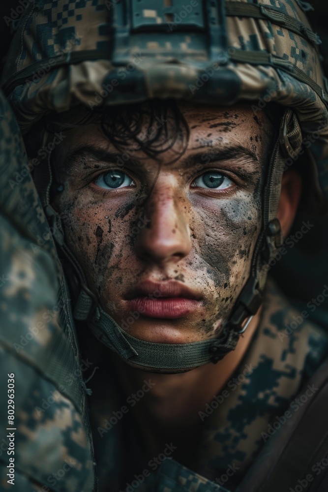 Close up of a person wearing a helmet. Suitable for safety and construction concepts Close up of a person wearing a helmet. Suitable for safety and construction concepts